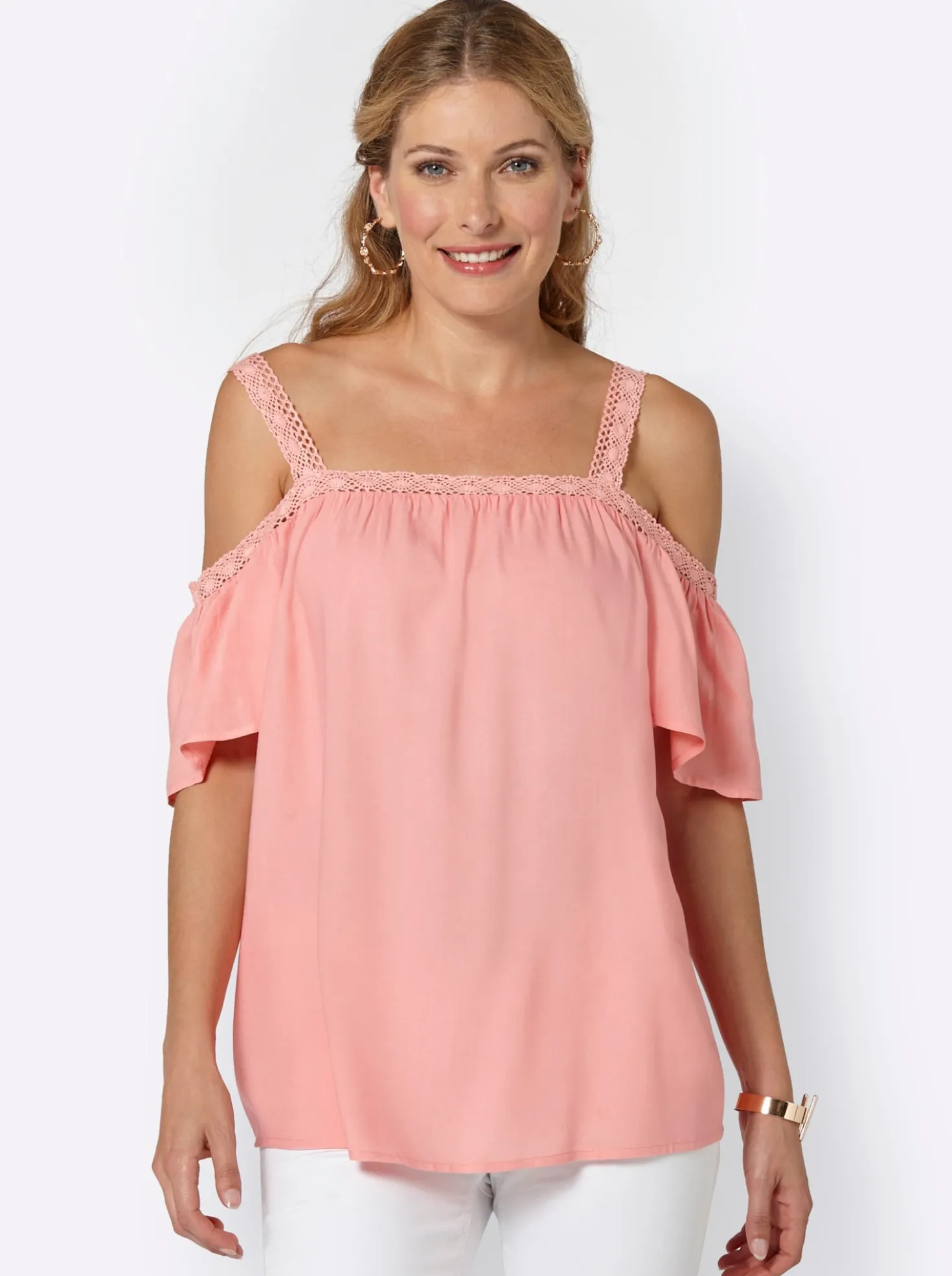 Carmenbluse mit Spitzen-Trägern