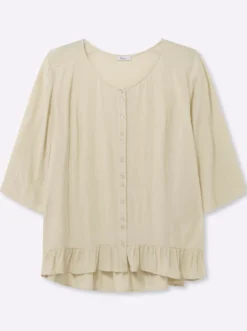 Crinklebluse mit Volant am Saum