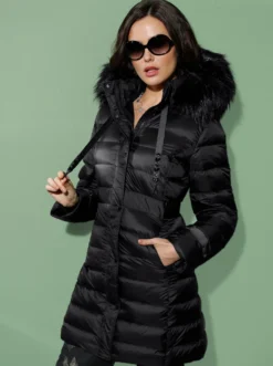 Daunenjacke mit Pelz-Imitat-Detail