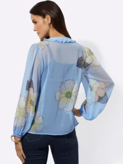 Druckbluse mit romantischen Rüschen