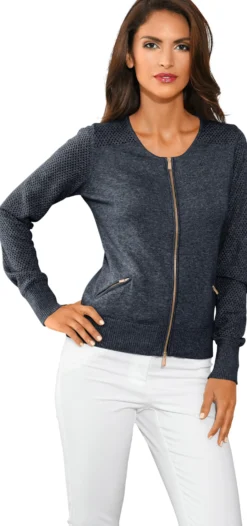 Feinstrickjacke mit 2-Wege-Reißverschluss