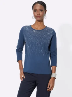 Feinstrickpullover mit transparenten Pailletten