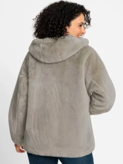 Fellimitatjacke mit Gummizug an Ärmeln und Saum