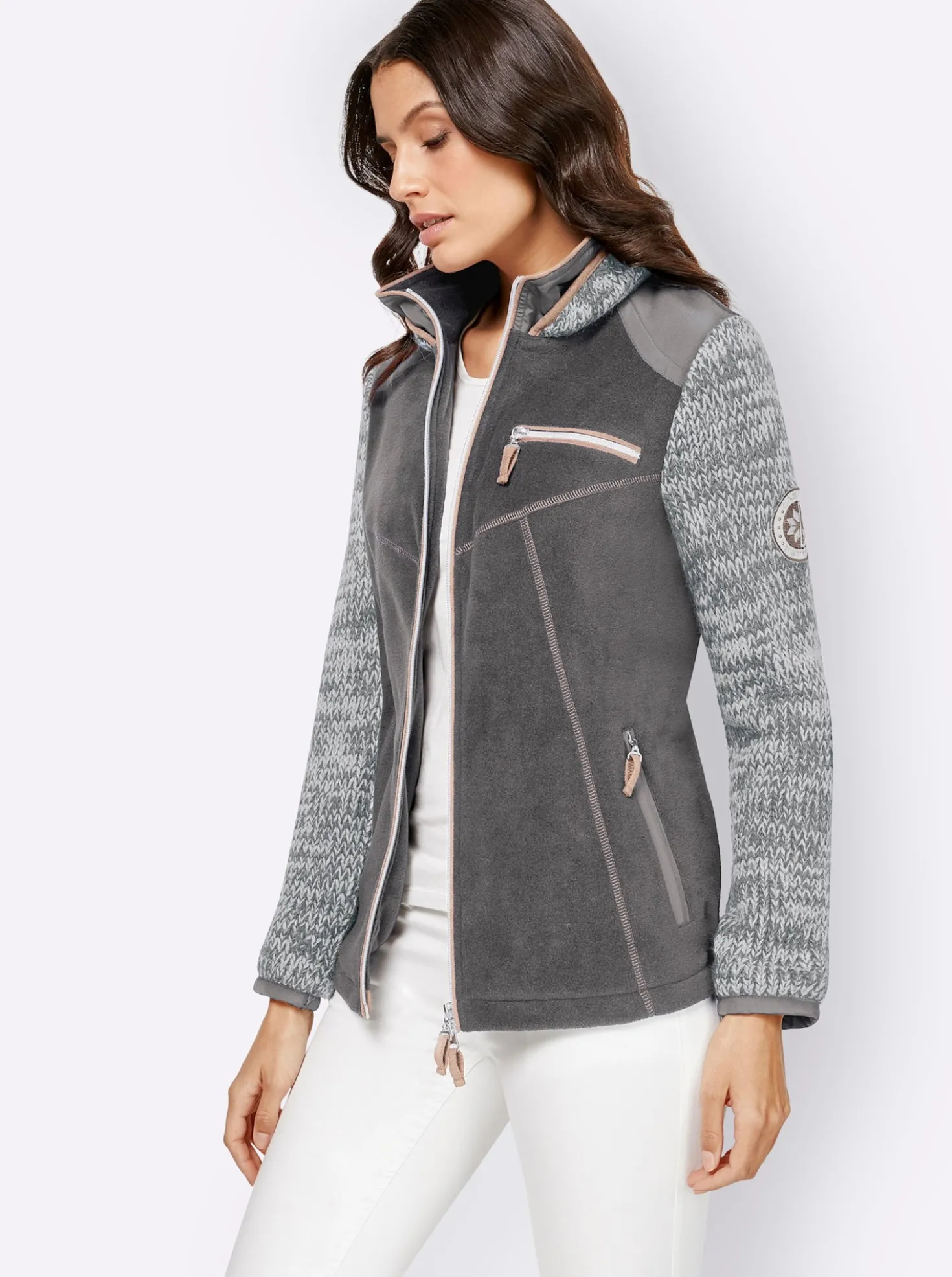 Fleecejacke im Mix aus Fleece und Strick