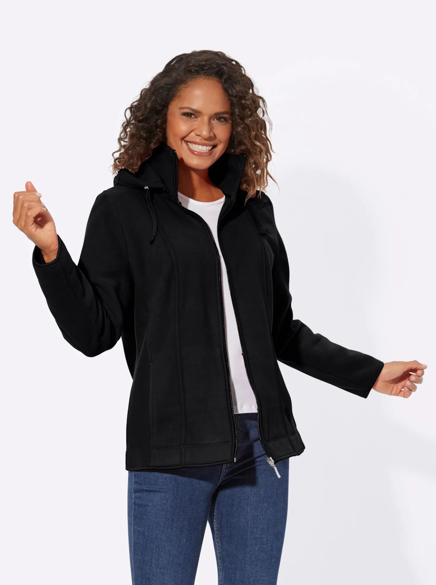 Fleecejacke mit abnehmbarer Kapuze