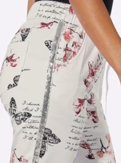 7/8-Hose mit floralem und Lettering-Druck