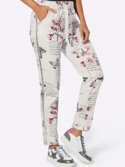 7/8-Hose mit floralem und Lettering-Druck