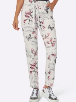 7/8-Hose mit floralem und Lettering-Druck