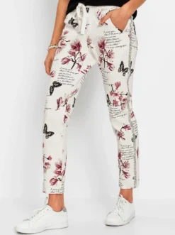 7/8-Hose mit floralem und Lettering-Druck