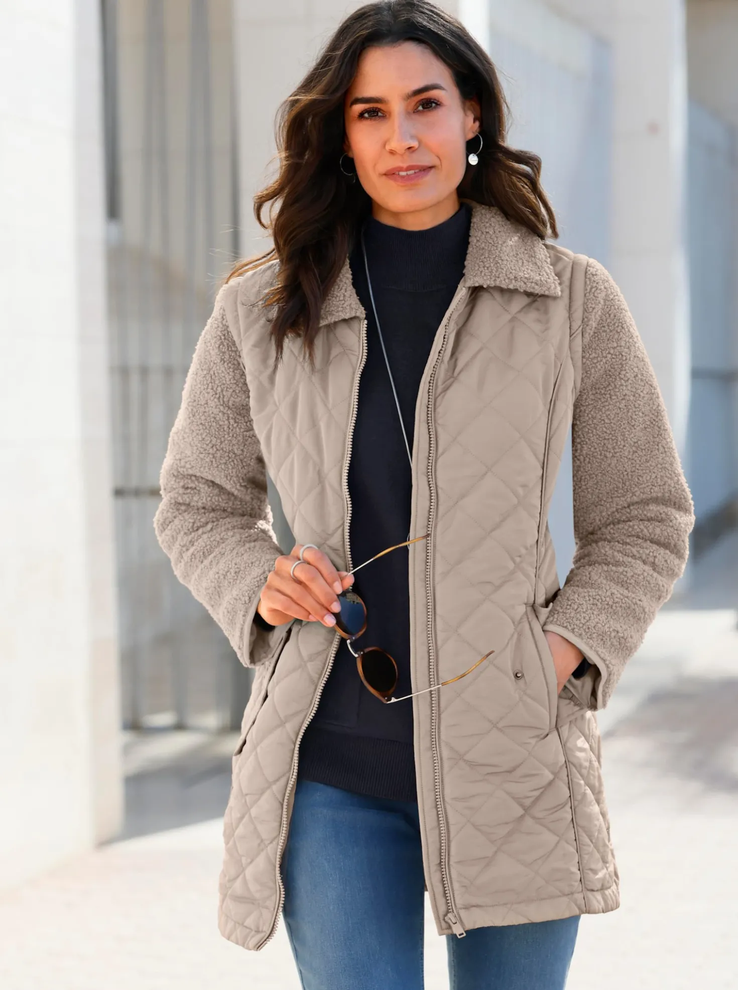 2-in-1-Jacke im Materialmix