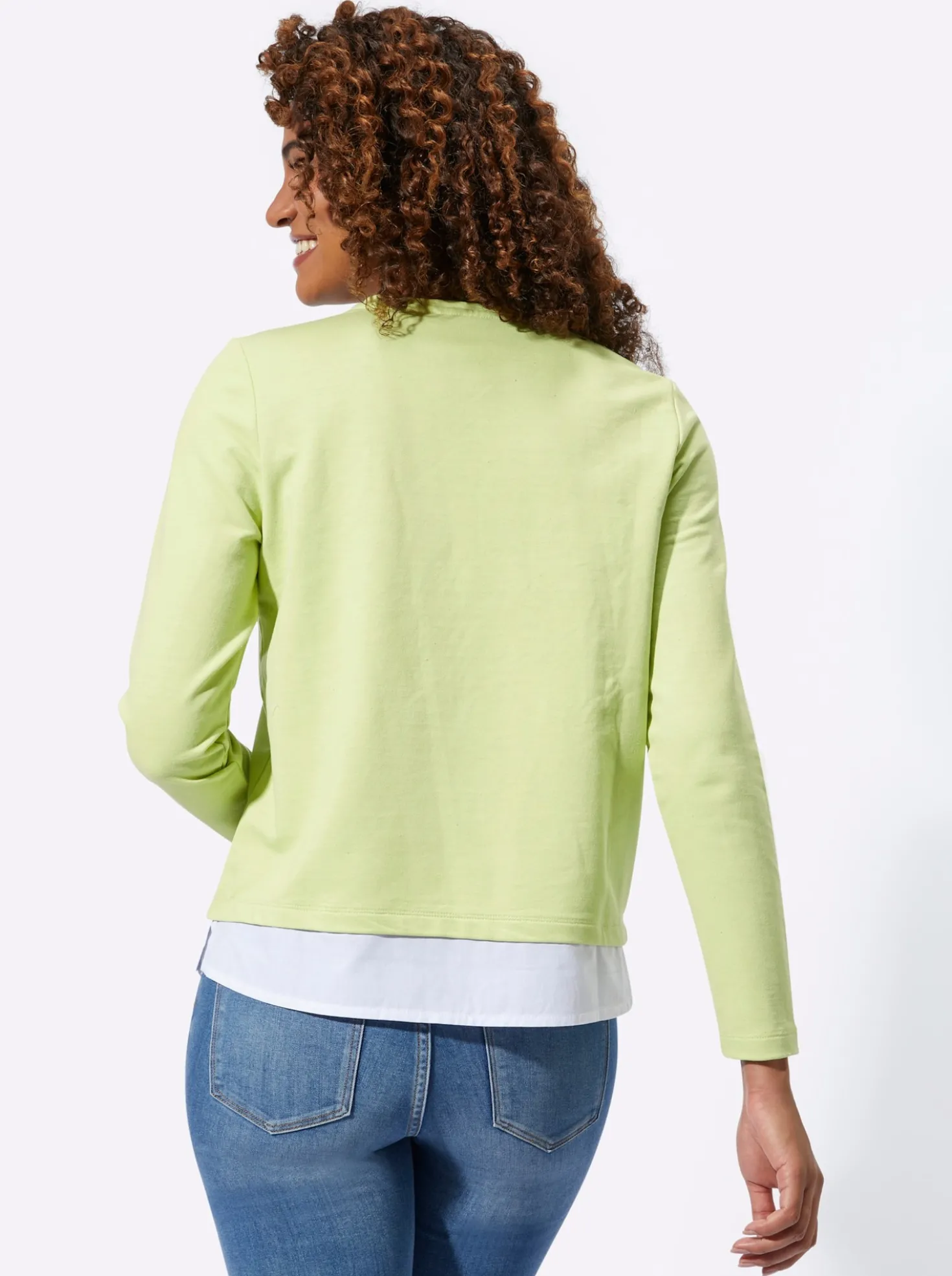 2-in-1-Langarmshirt mit Blusenstoff-Saum