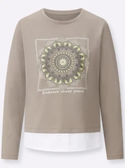 2-in-1-Langarmshirt mit Blusenstoff-Saum