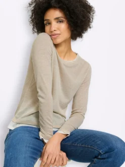 2-in-1-Langarmshirt mit kontrastfarbenen Abschlüssen
