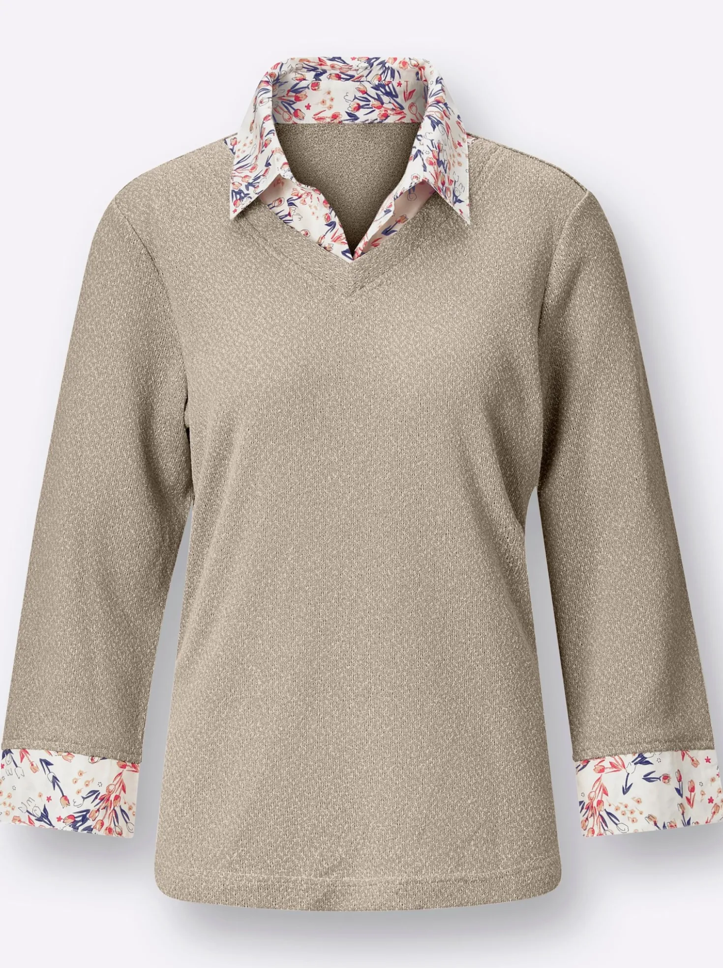 2-in-1-Shirt aus Bouclé, mit Blusenstoff