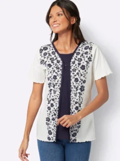 2-in-1-Shirt mit eingenähtem Top, bedruckt