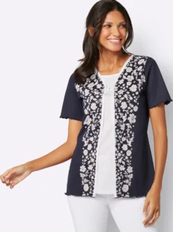 2-in-1-Shirt mit eingenähtem Top, bedruckt