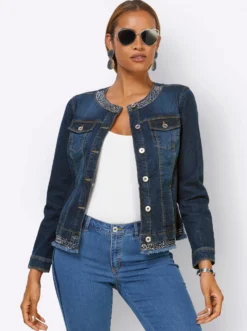 Jeansblazer mit Fransenkanten