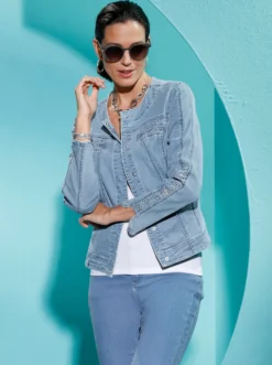 Jeansblazer mit glitzernden Details