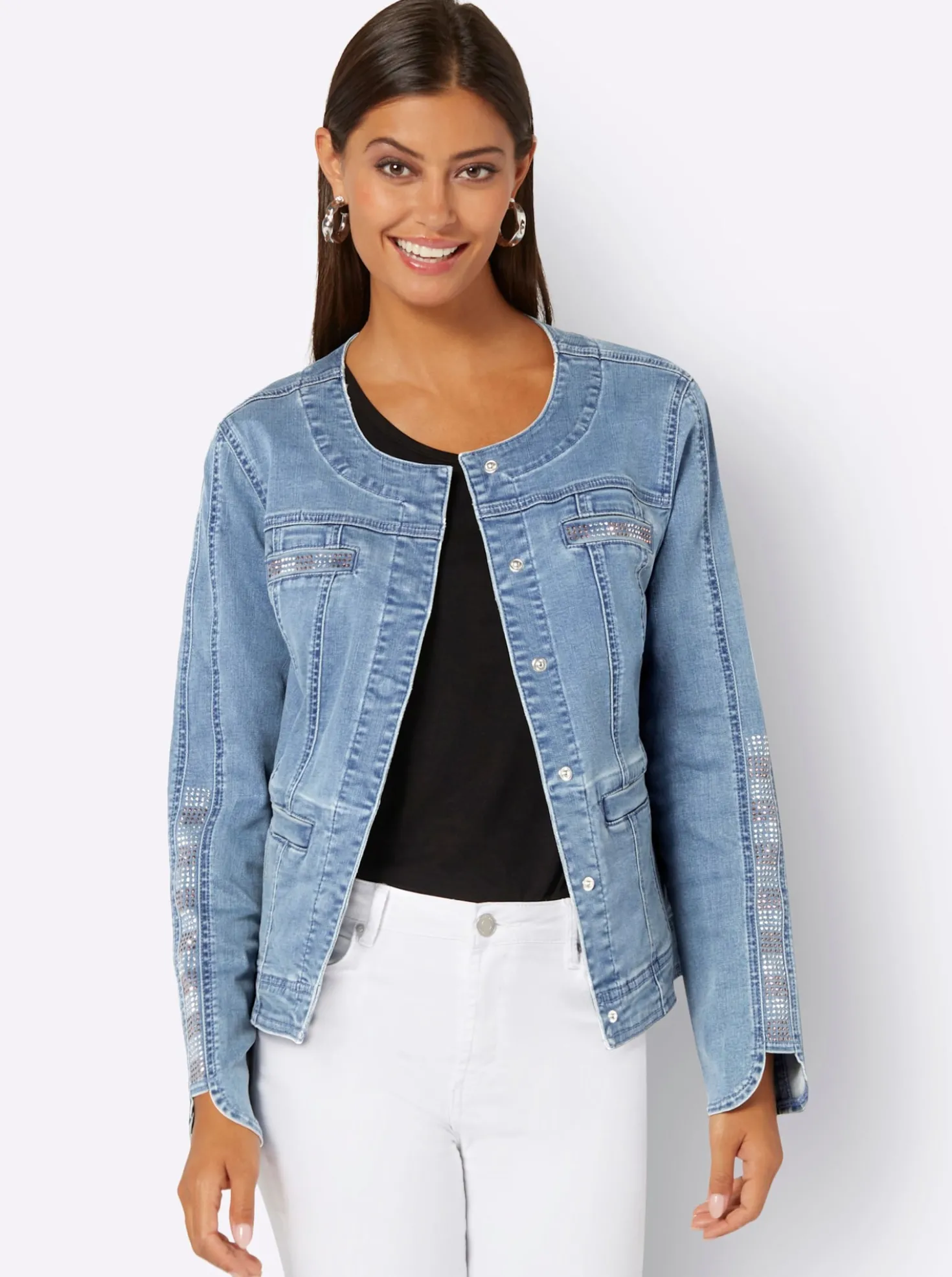 Jeansblazer mit glitzernden Details