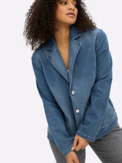 Jeansblazer mit Kordelzug am Saum