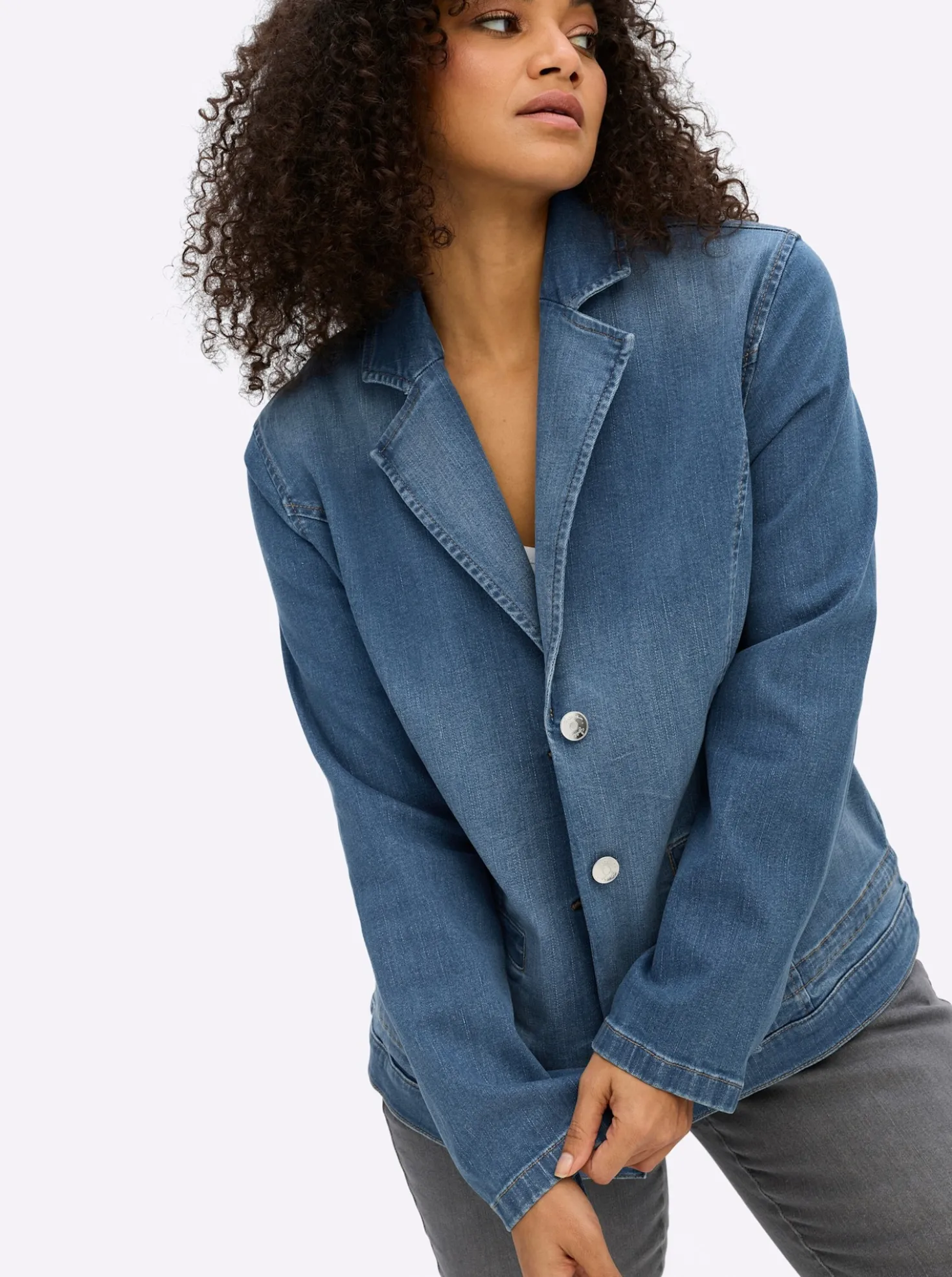 Jeansblazer mit Kordelzug am Saum