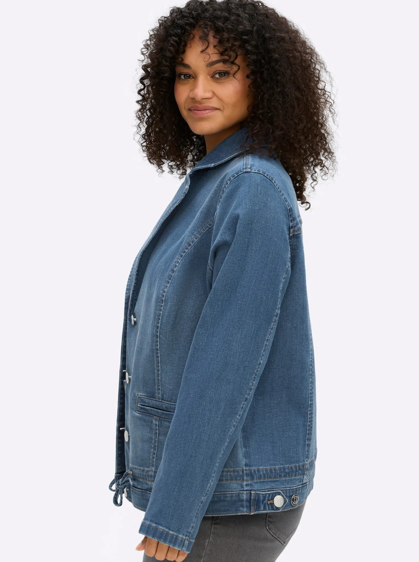 Jeansblazer mit Kordelzug am Saum