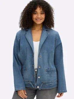 Jeansblazer mit Kordelzug am Saum