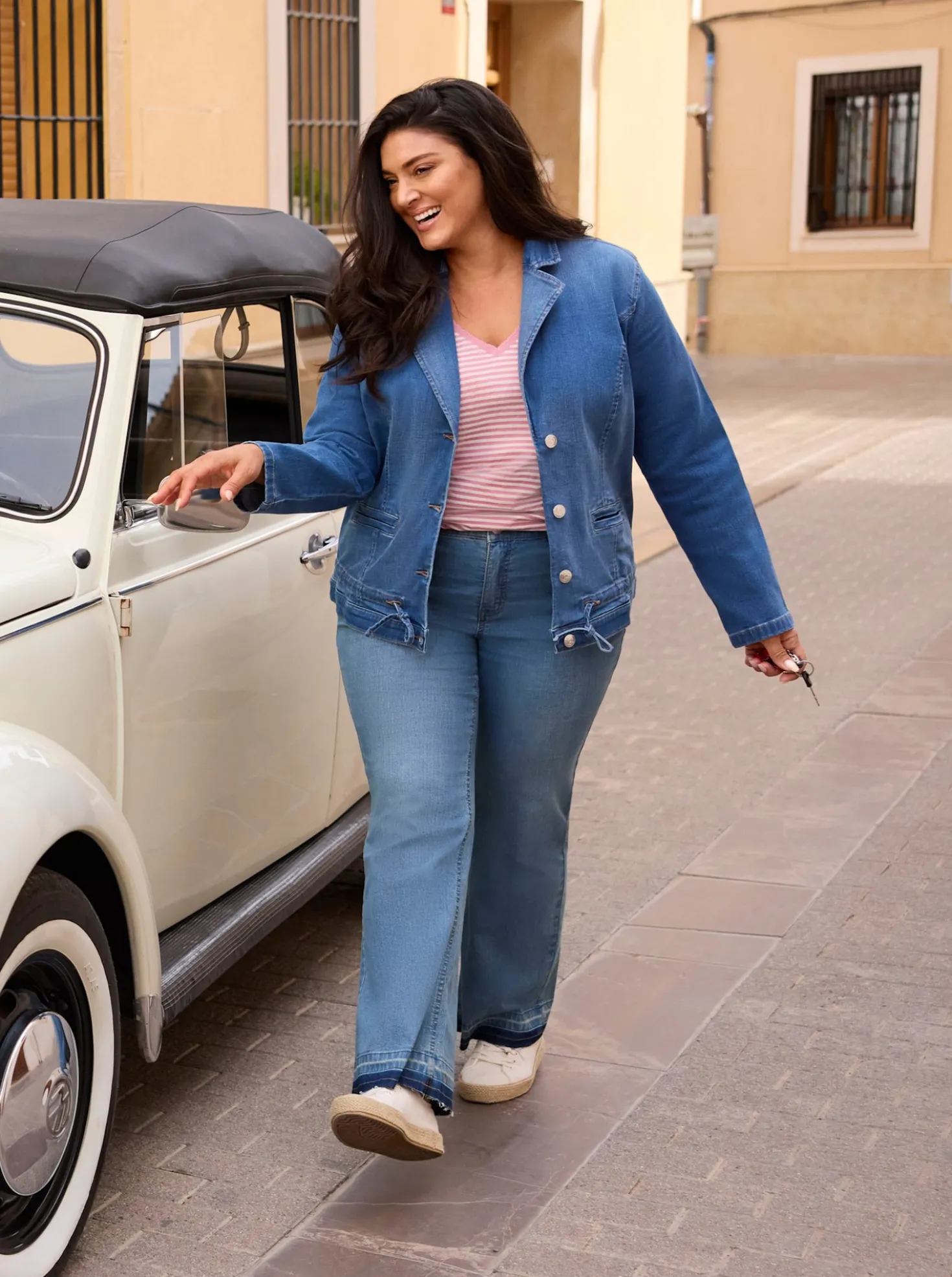 Jeansblazer mit Kordelzug am Saum