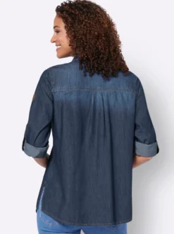 Jeansbluse mit abgerundetem Saum