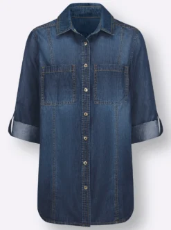 Jeansbluse mit abgerundetem Saum