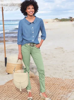 Jeansbluse mit 3/4-Arm