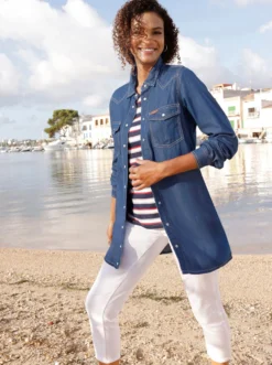 Jeansbluse mit Druckknopfleiste