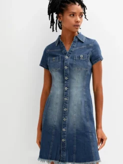 Jeanskleid mit Fransen am Saum