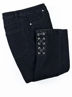 3/4-Jeans mit Bändchen-Verzierung