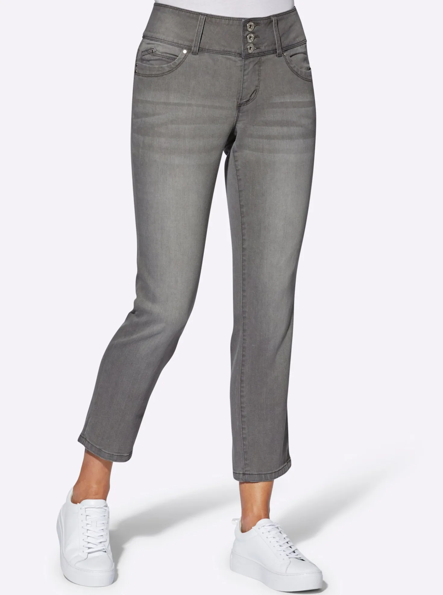 7/8-Jeans mit breitem 3-Knopf-Bund