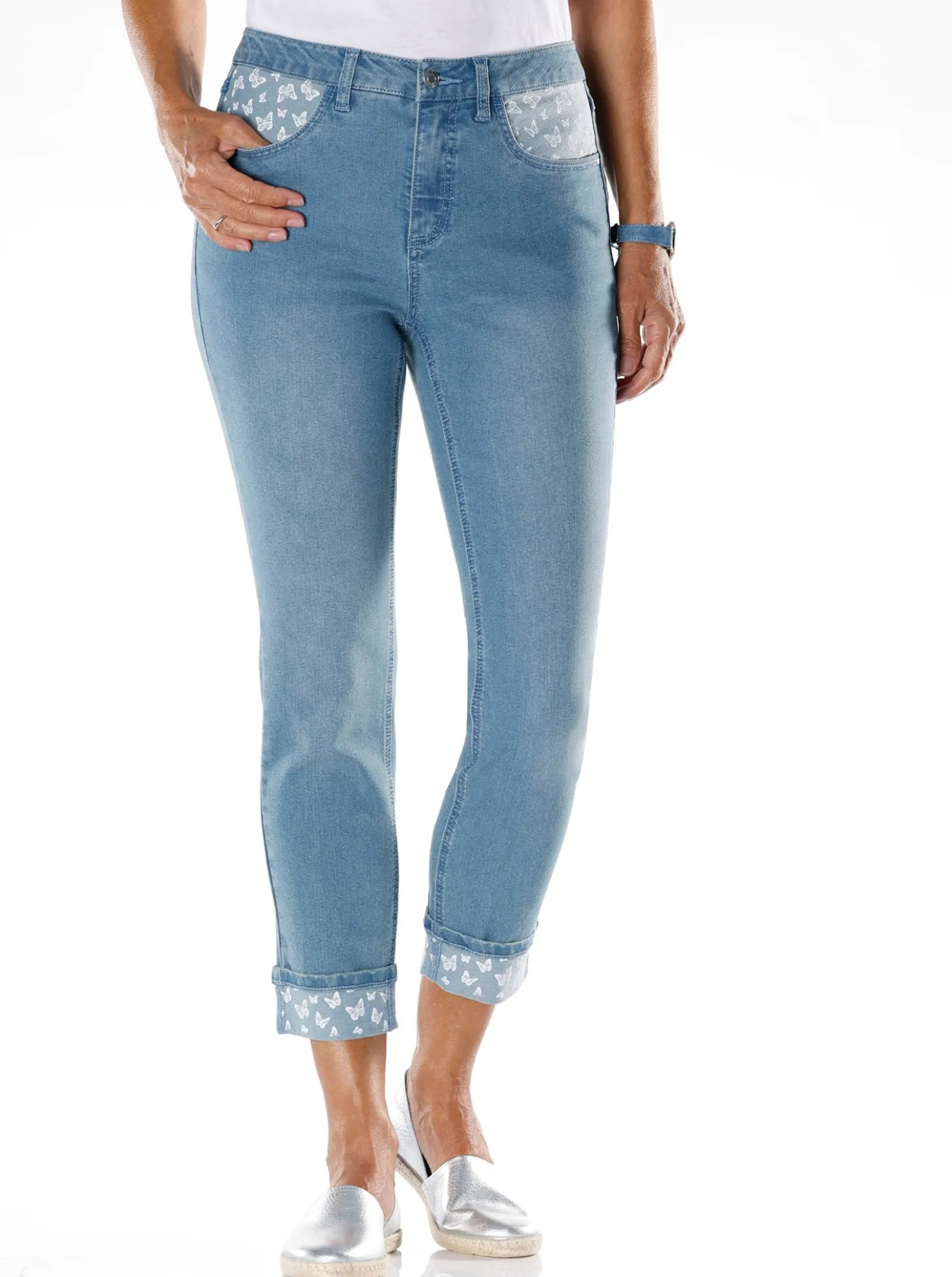 7/8-Jeans mit Schmetterlings-Einsätzen