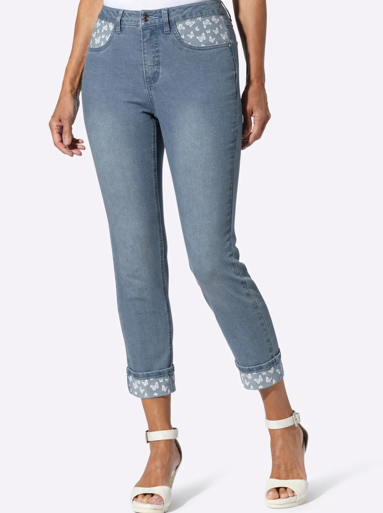 7/8-Jeans mit Schmetterlings-Einsätzen