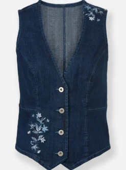 Jeansweste mit Blütenstickerei