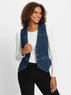 Jeansweste mit spitz zulaufendem Saum