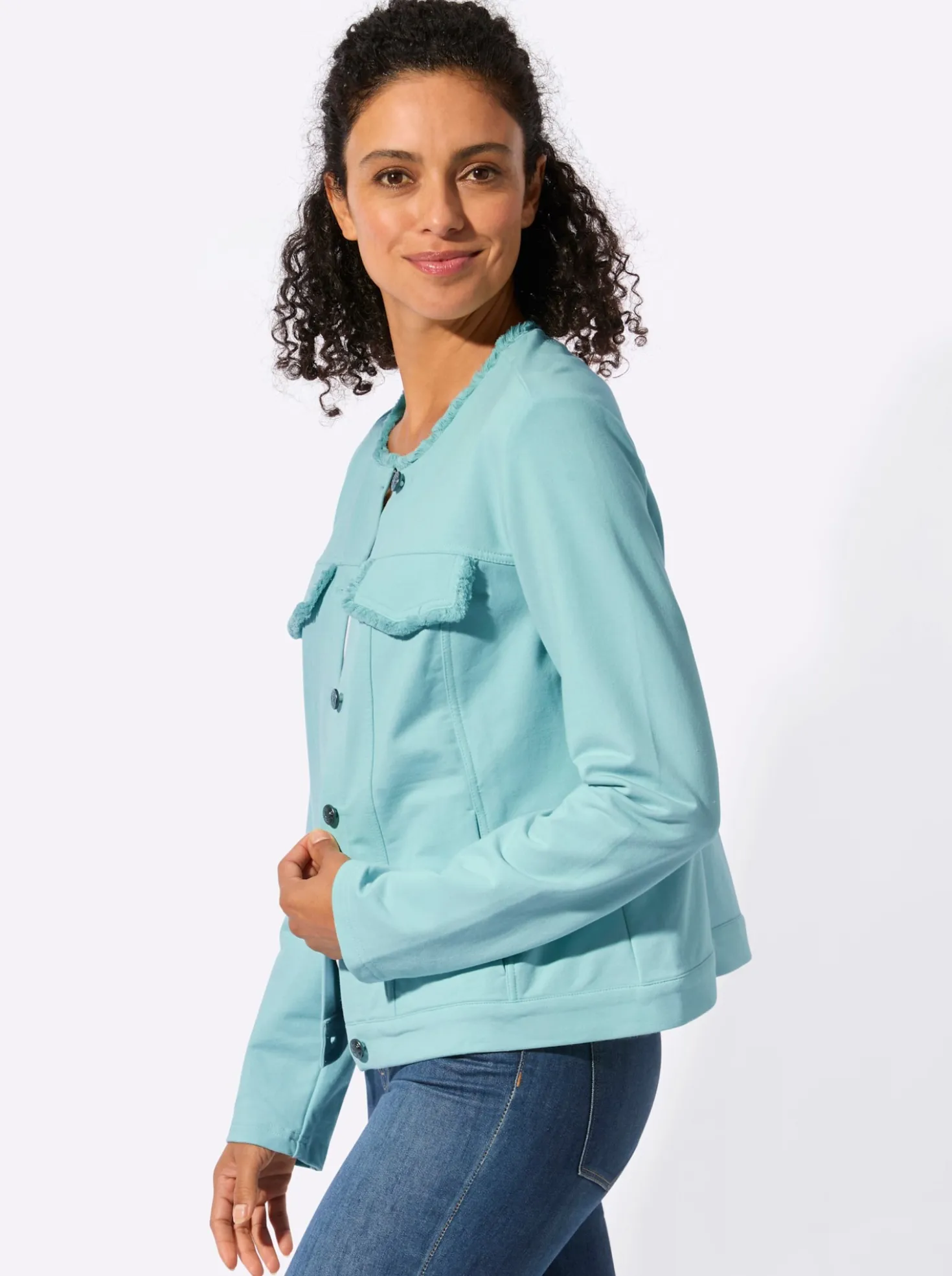 Jerseyblazer mit Fransen-Verzierung