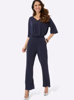 Jumpsuit mit Spitze am V-Ausschnitt