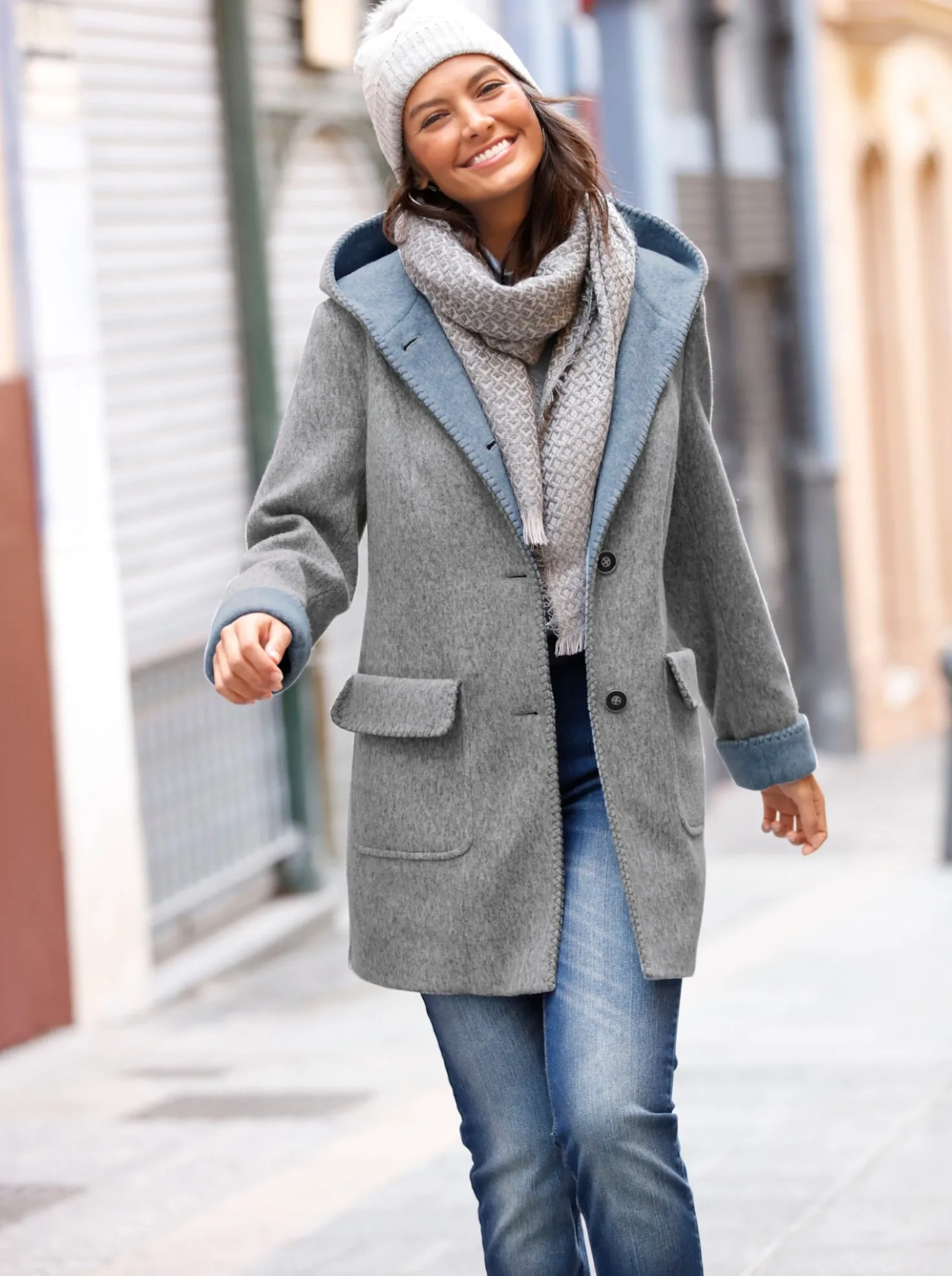 Kapuzenjacke in Woll-Optik