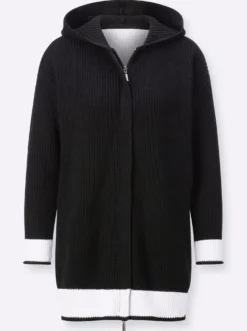 Kapuzenstrickjacke , kontraststark gearbeitet