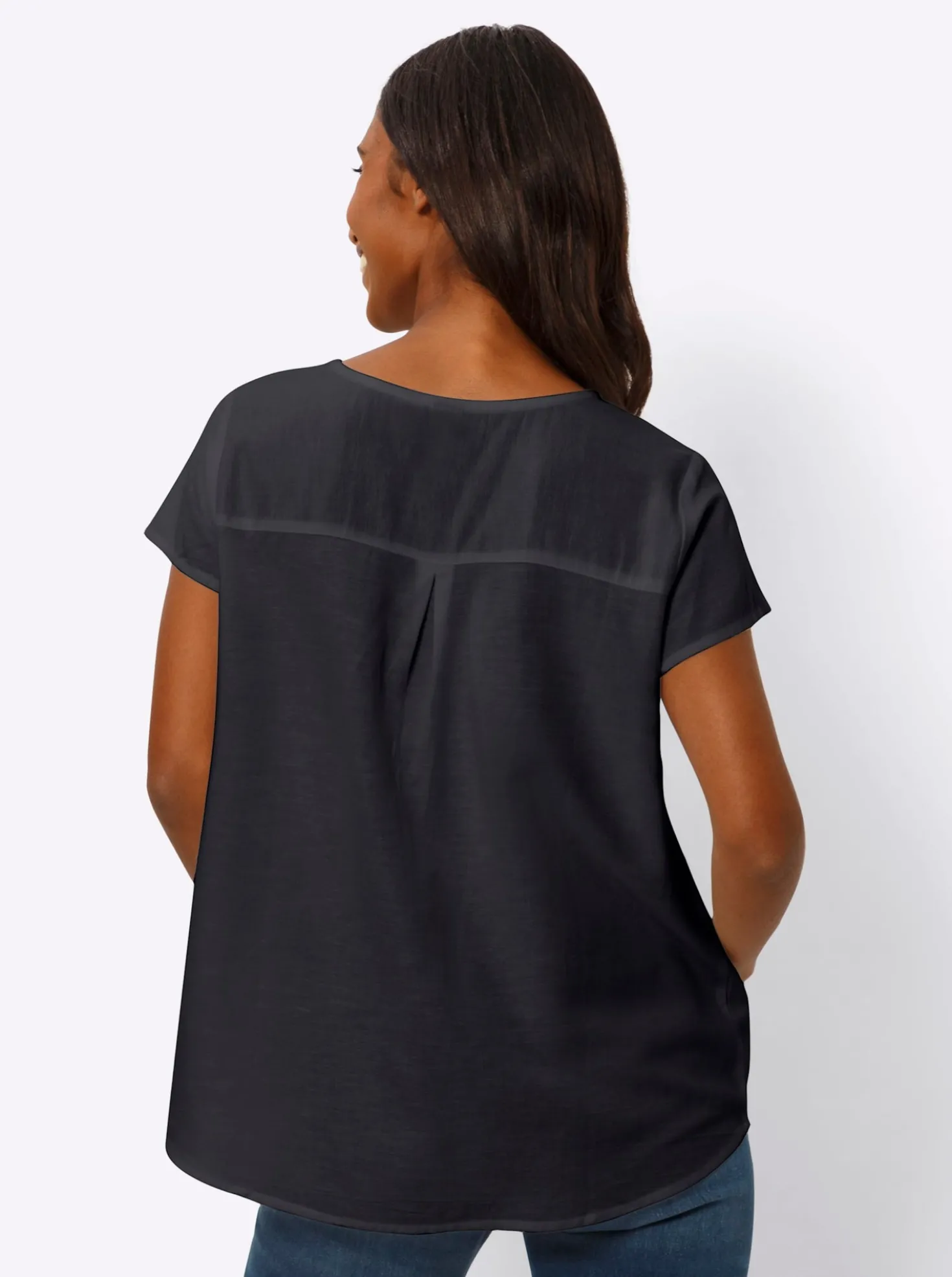 Kurzarm-Bluse mit Leinen-Anteil