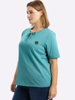 Kurzarmshirt mit Bindeband am Ausschnitt