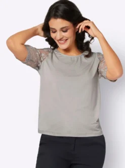 Kurzarmshirt mit floraler Spitze