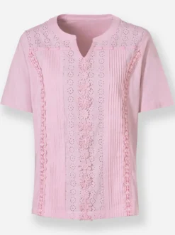 Kurzarmshirt mit Madeira-Spitze