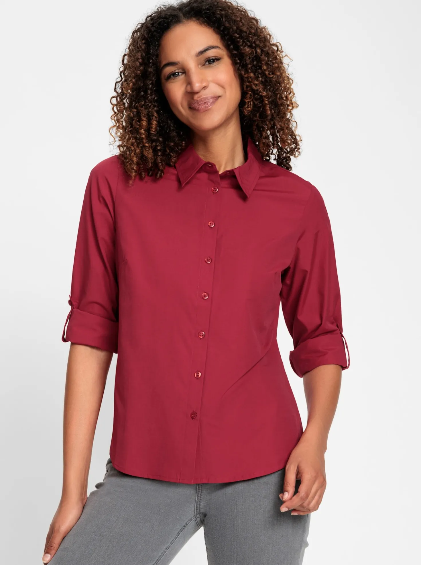 Langarm-Bluse im Baumwoll-Polyester-Mix