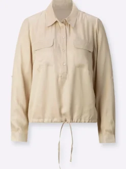 Langarm-Bluse in Viskose-Satin-Qualität