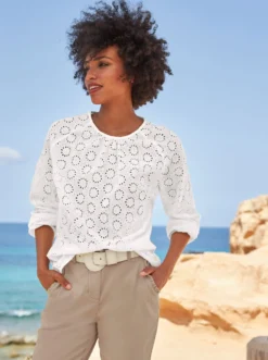 Langarm-Bluse mit Lochstickerei